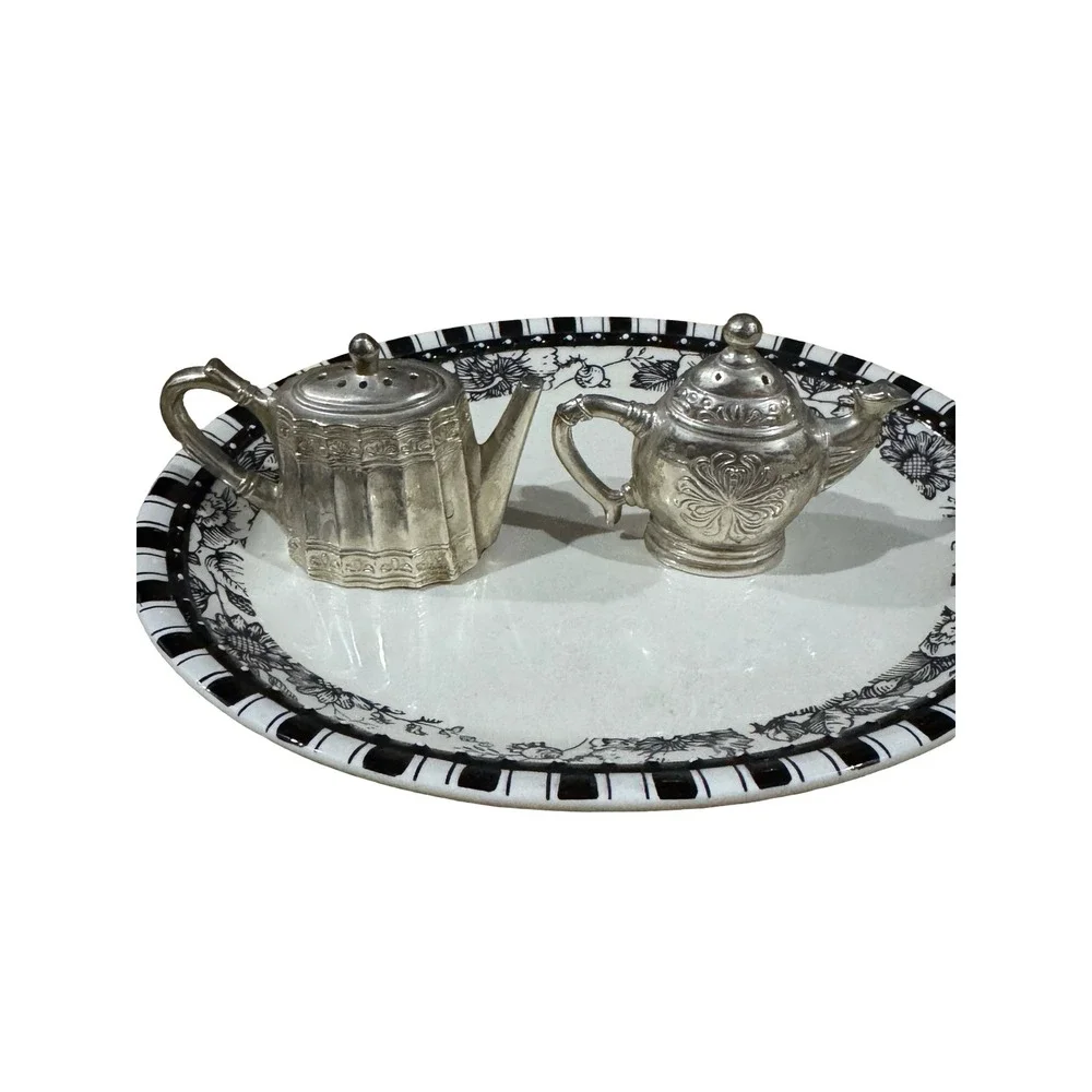 Godinger Silver Plated Teapot Coffee Pot Salt and Pepper Shakers Set Vintage
